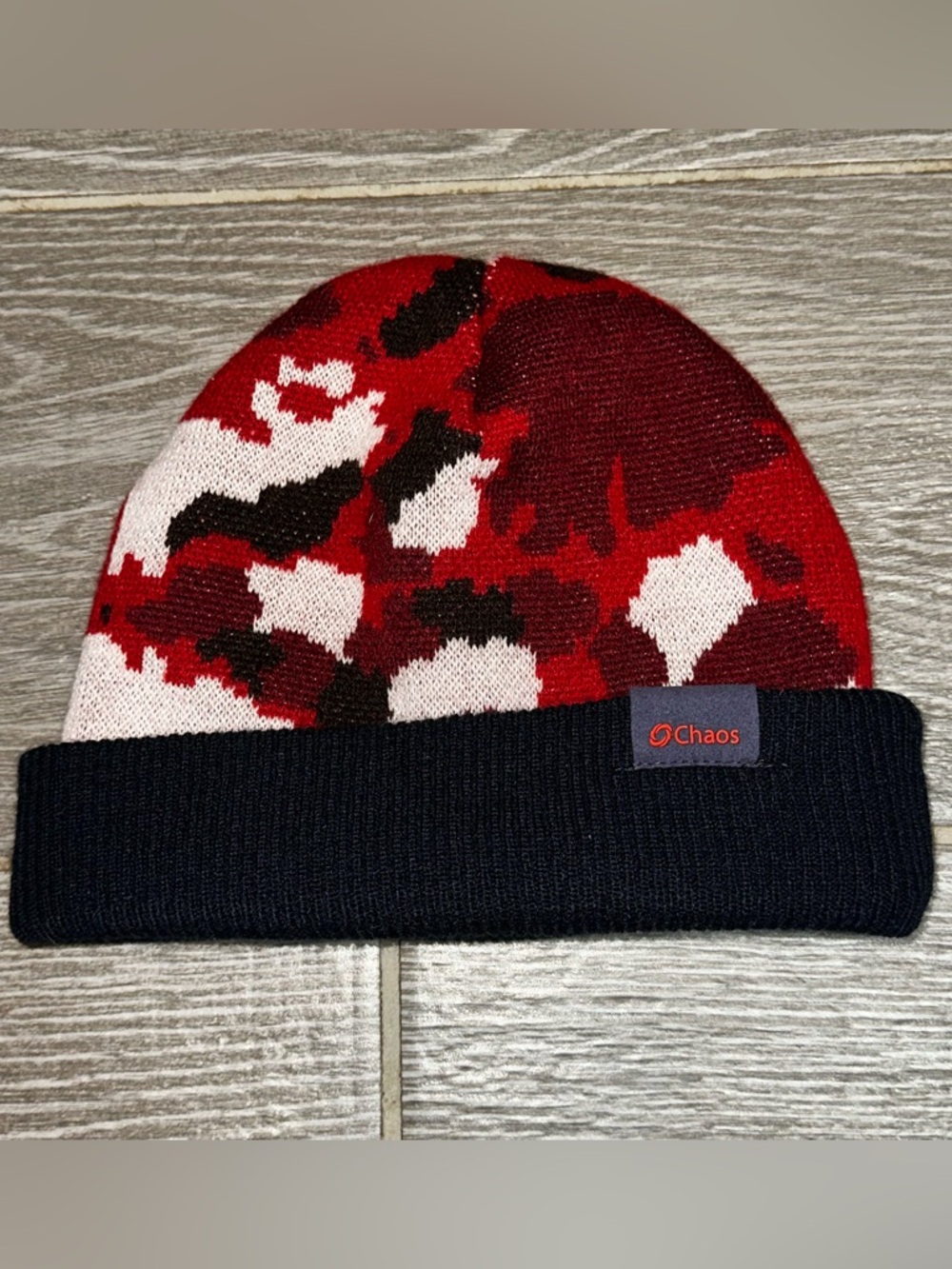 Chaos Knit Camo Winter Beanie Hat Reversible Blue Skull Cap One Size Streetwear